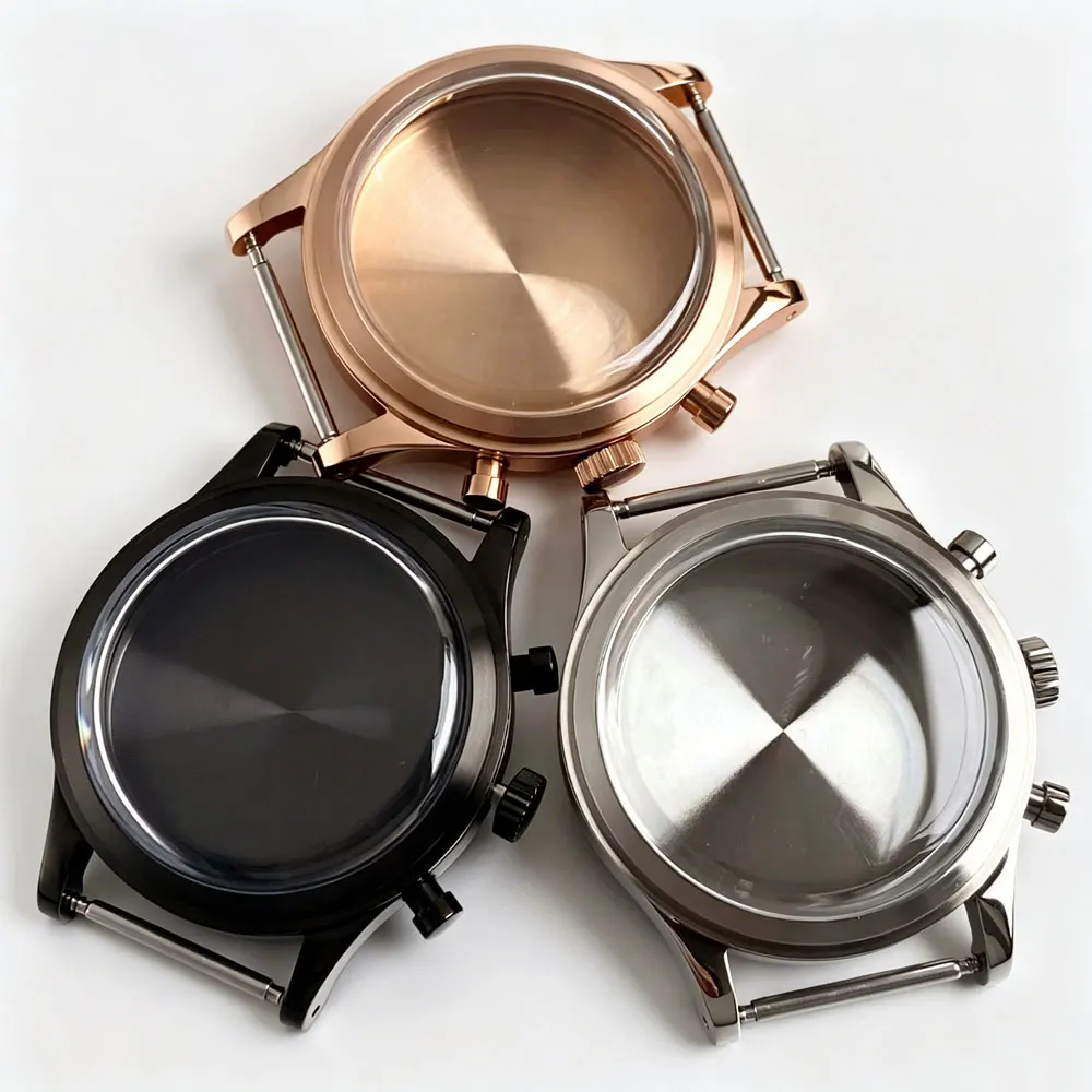38mm Stainless Steel Rose Gold/Silver/Black PVD Quartz Watch Case For MIYOTA OS20 OS21 VK63 VK64 Mineral Crystal Watch Parts