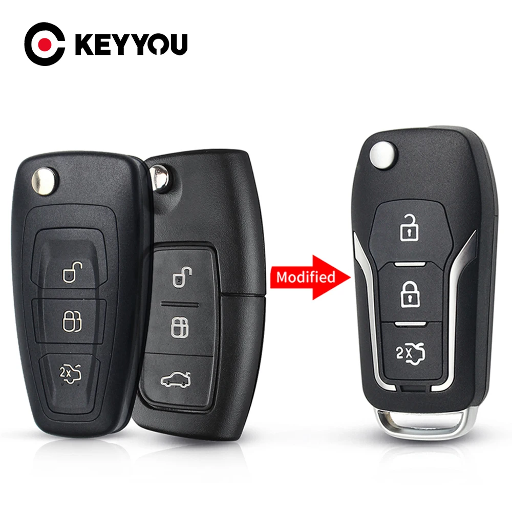 KEYYOU Modifizierter Autoschlüssel für Ford Mondeo Focus Fiesta C Max S Max Galaxy Fob 3 Tasten Klappbares Auto-Fernbedienungsgehäuse