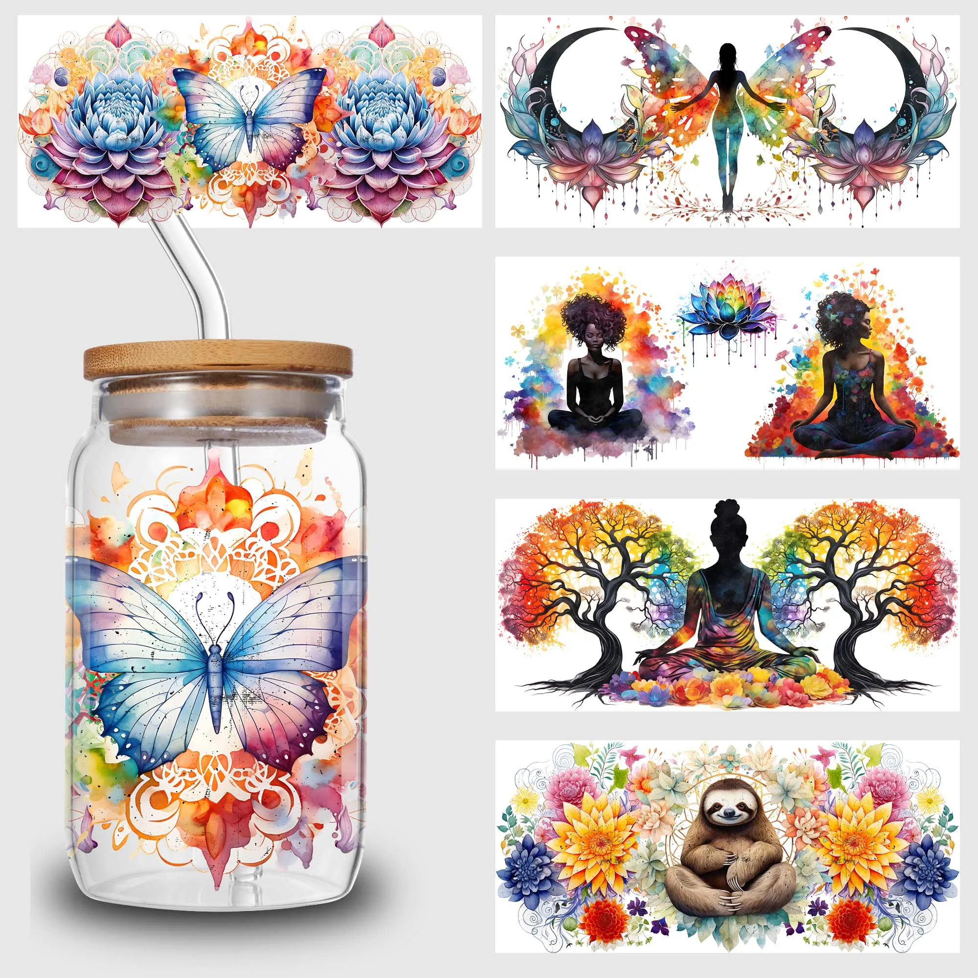 

5 Sheets Buddha's Birthday UV DTF Cup Stickers, Glass Sport Transfer Stickers, Waterproof Wipe Transfers for 16 oz Glass, Mugs,