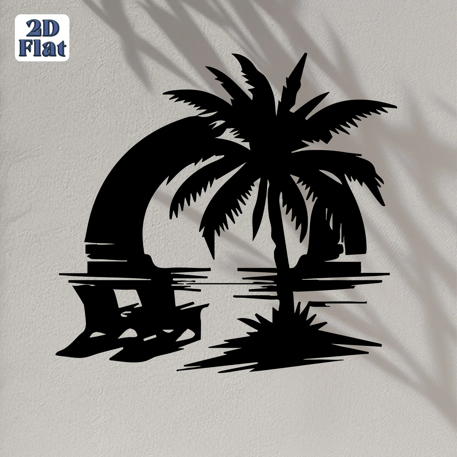 1pc 2D Flat Retro Coastal Metal Wall Sculpture, Minimalist Black Iron Palm Tree & Wave Mural, Nautical Decor for Vacation