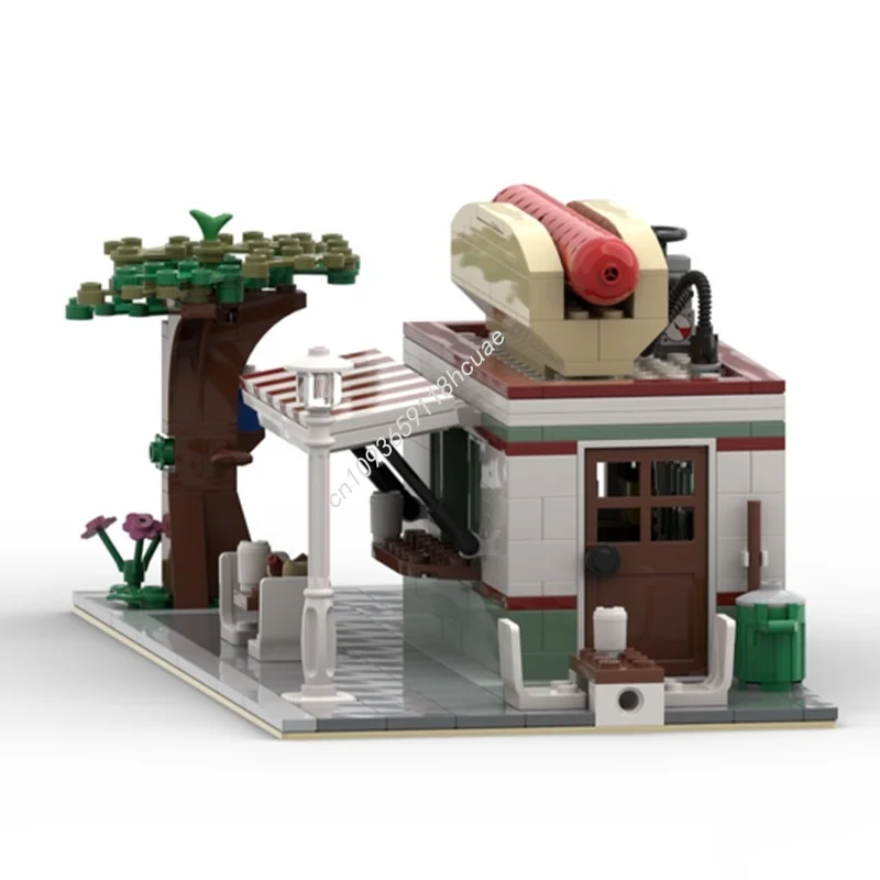 439개 MOC 핫도그 코너 모듈형 모델 블록 크리스마스 선물 건축 장난감 아이디어 교육용 브릭 어린이 생일 선물