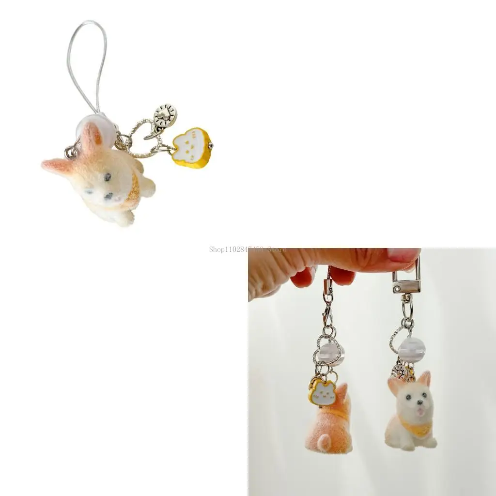 

Fun Animal Theme Chain Phone Strap Lanyard Flocking Shiba Dog Design Compact Travel Accessory Safe For Children