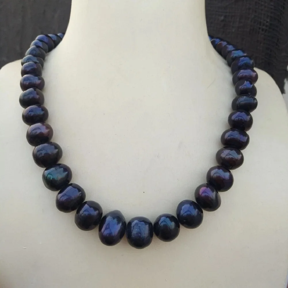 

Classic AAA 10-12mm Natural South Sea Baroque Black Pearl Necklace 18 inch 14k Gold