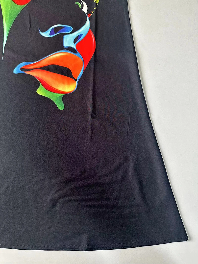 Robe transfrontalière européenne et américaine pour femmes, nouvelle robe, col en v, sans manches, Sexy, imprimée, grand ourlet, longueur moyenne, 2024