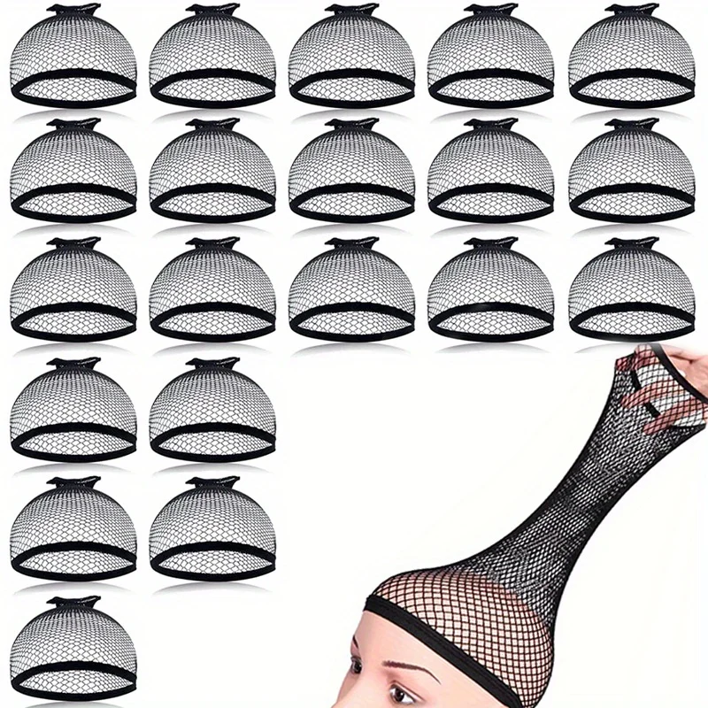 20pcs women's mesh wig caps elastic open wig caps for long and short hair delicate mesh with elastic edges