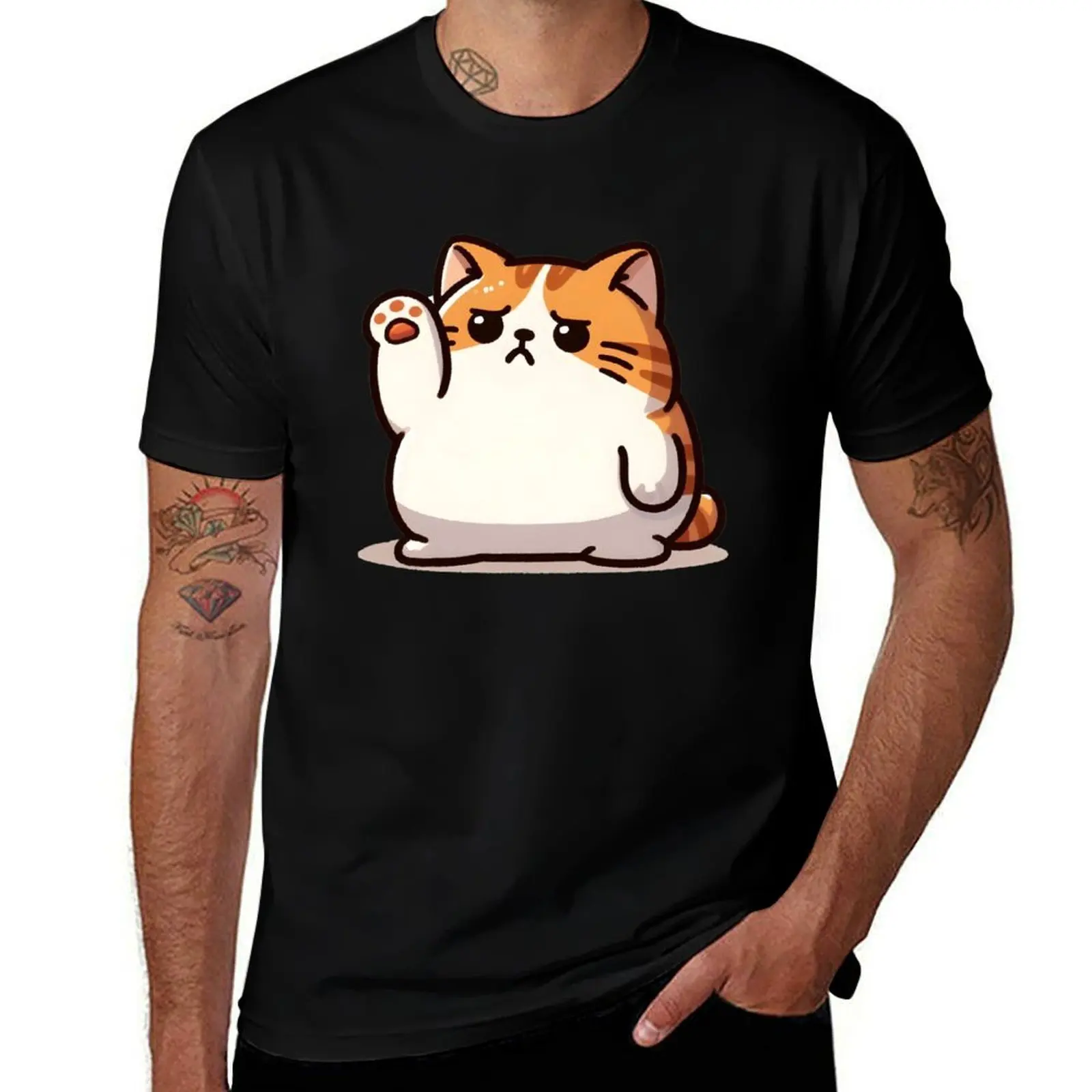 

Chubby Cute Cat lonely Illustration T-Shirt sweat plain customs design your own cotton t shirt men