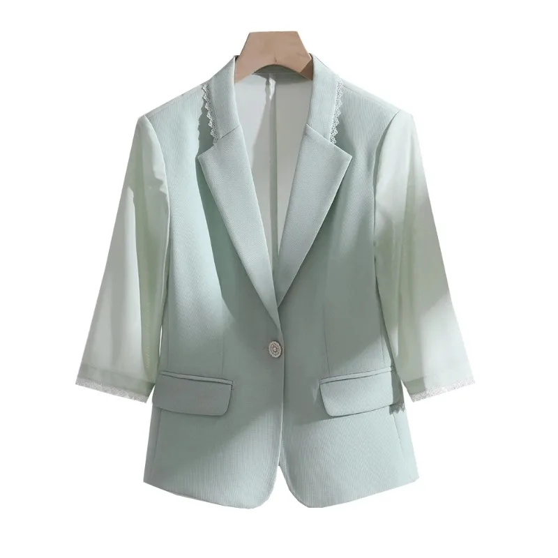 Chaqueta Formal de media manga para mujer, ropa de trabajo de negocios, color blanco, negro y verde, para verano y primavera