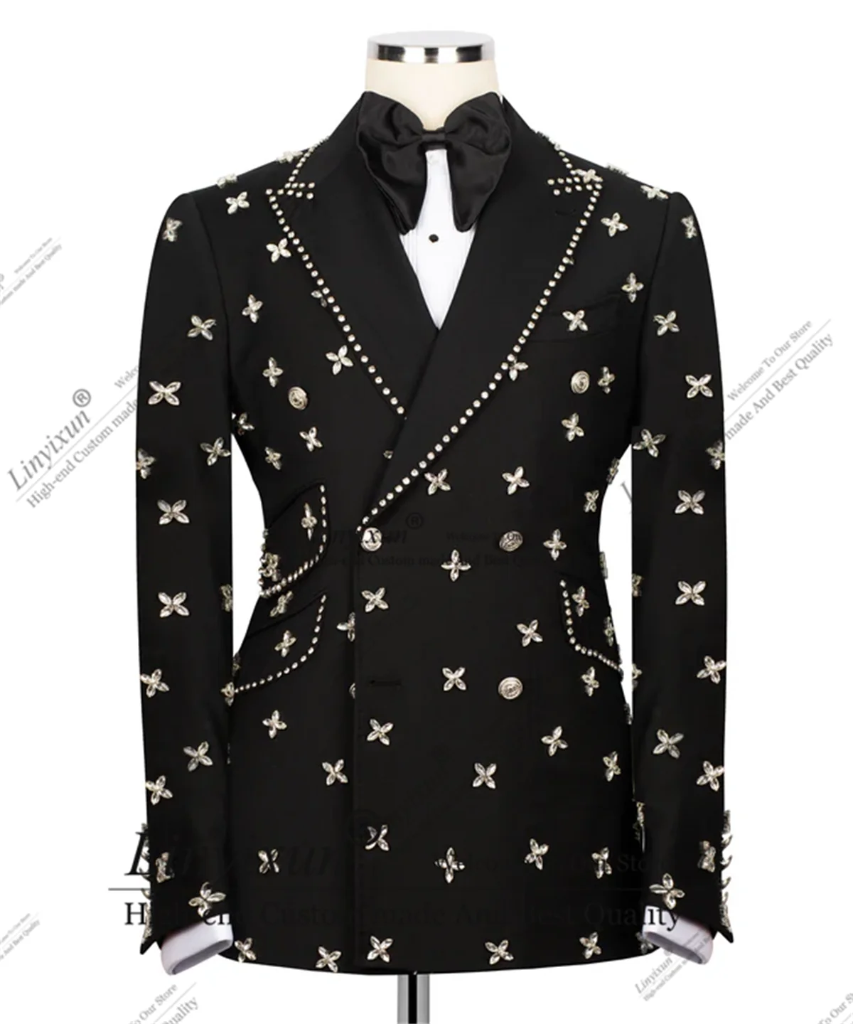 

Shiny Beaded Gem Crystals Groom Wedding Tuxedos Customized Men Suits 2 Pieces Sets Male Party Blazers Slim trajes para hombre