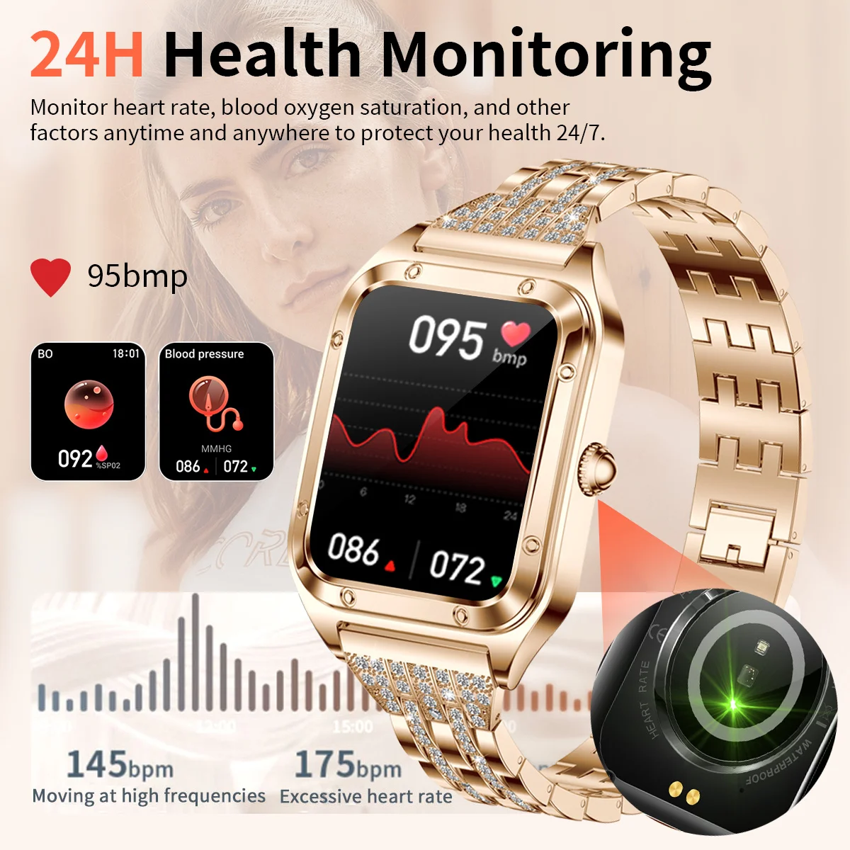 LIGE New Fashion Smart Watch Ladies Bluetooth Call Blood Pressure  Sports Bracelet Waterproof DIY Custom Dial Smartwatch Women