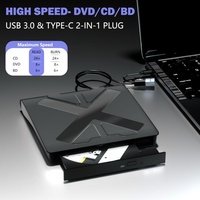 USB 3.0 Type-c Bluray External DVD RW Optical Drive 2 in 1 Interface Slim DVD CD Writer Burner Reader Player PC Desktop