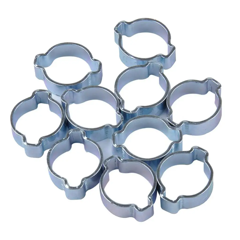 

10pcs Double Ears Hose Clamp, 2 Ear Wide Adjustable 13-15mm Zinc-Plated Steel Hose Fuel Clamp Clips, Fuel Clamp Kit