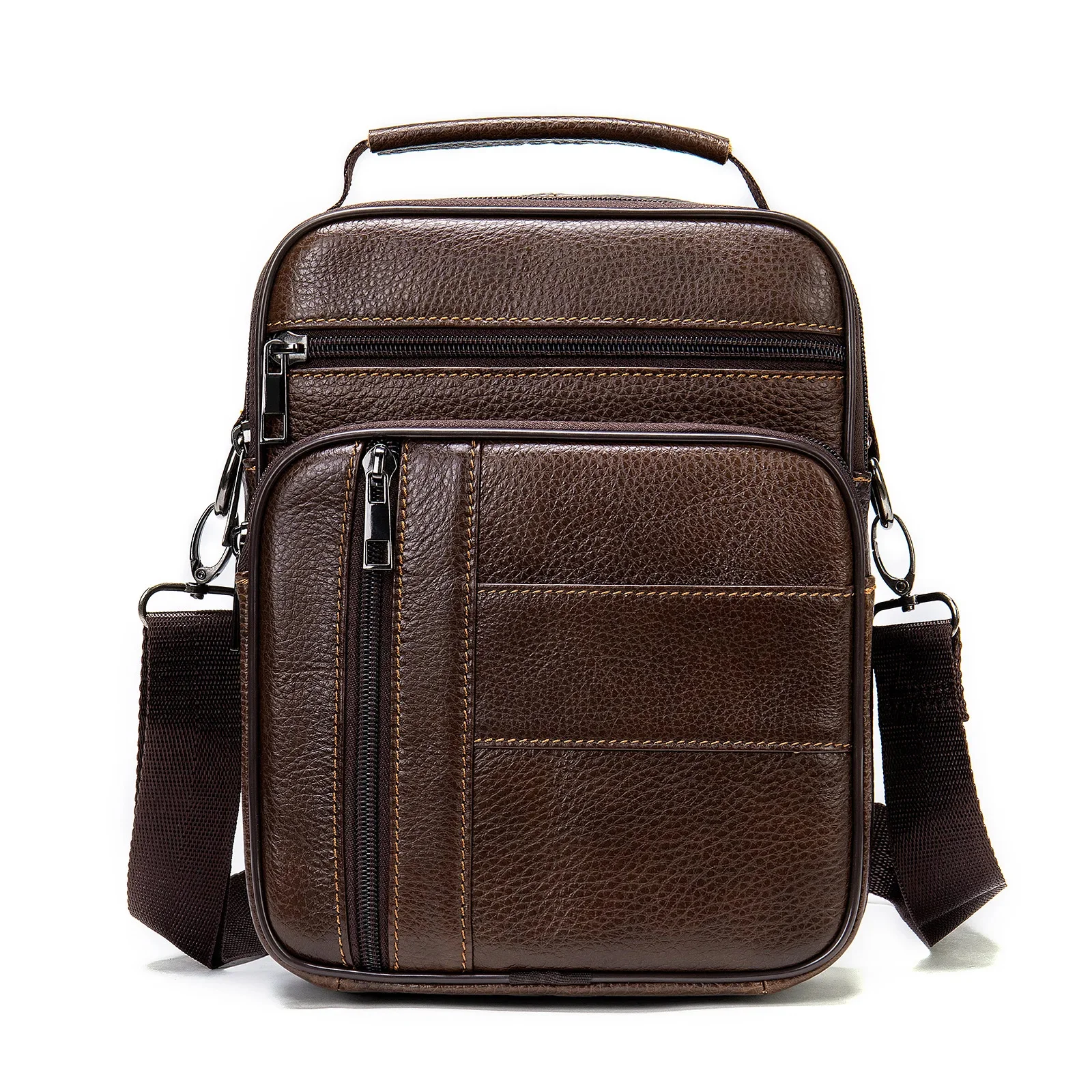 Bolsa mensageiro multifunções para homens, couro genuíno, bolsa de ombro transversal, 100% couro de vaca, casual, marca de viagem