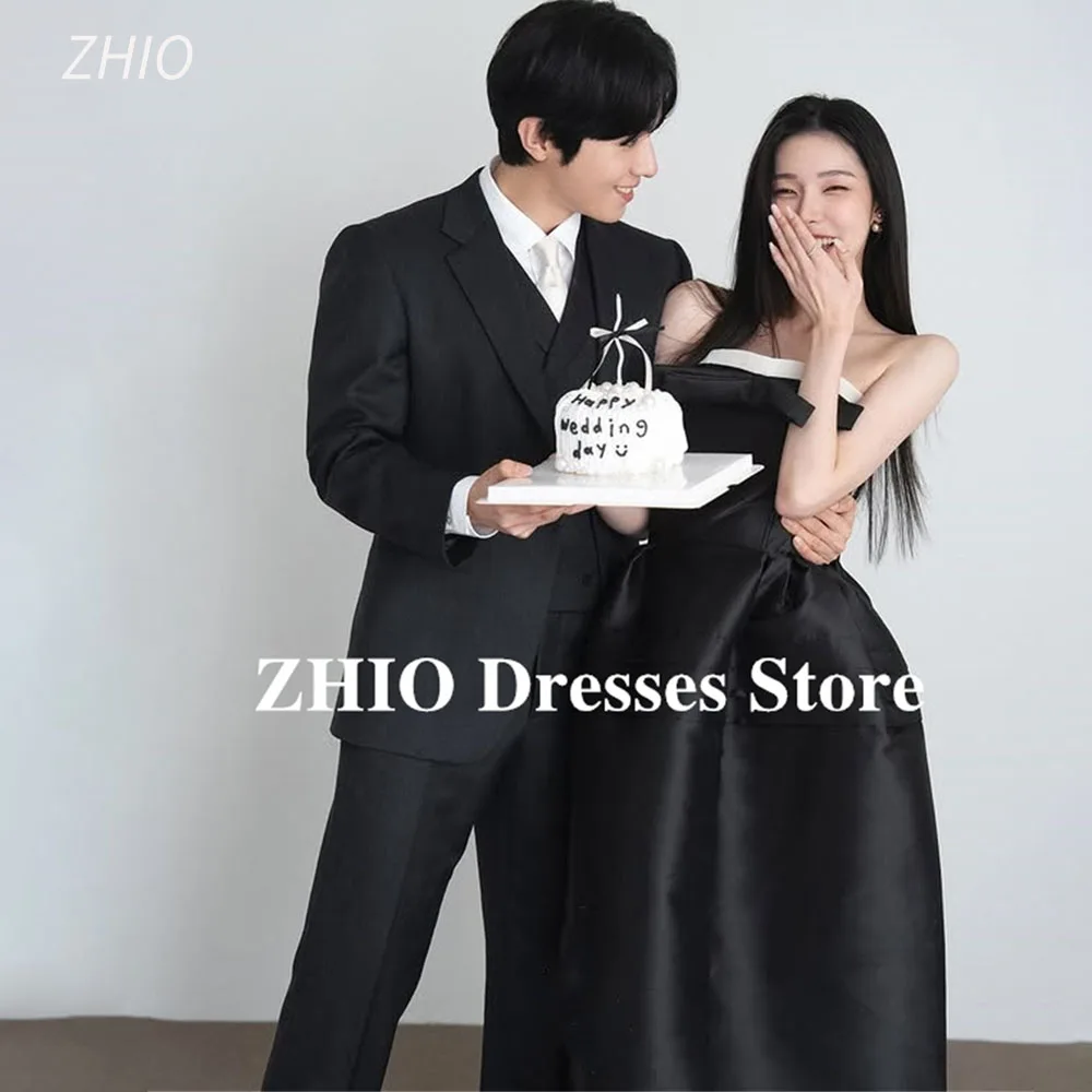

ZHIO Elegant Black And White Strapless Wedding Party Dress Bow A-Line Ankle-Length Bridal Gown Korea Photo Shoot Customized 2025