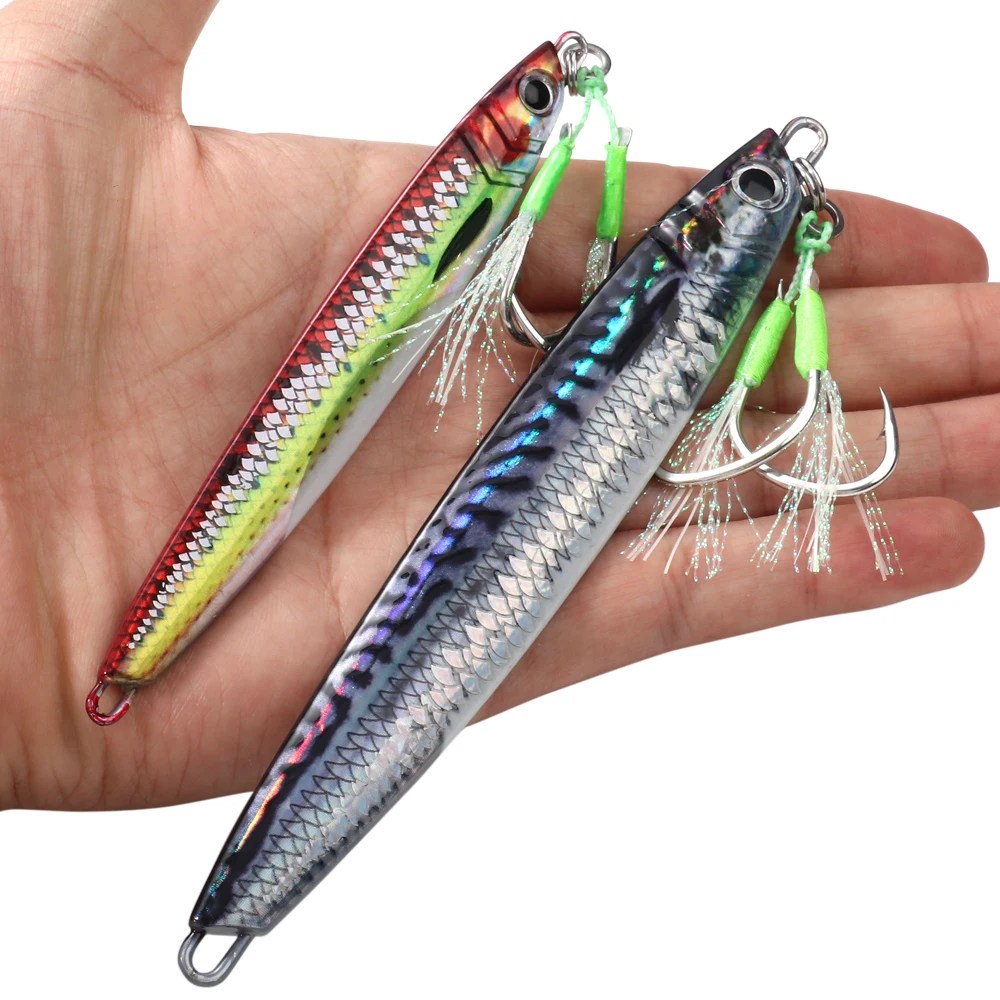 Metall-Jig-Köder 40g 60g 80g 100g 120g 150g 180g 200g Löffelköder mit Doppelhaken, großer sinkender Bleistiftköder für Meeresangeln, 1-5 Stück Köder
