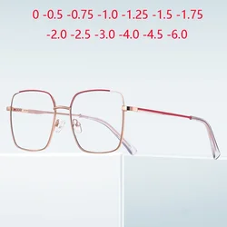 Pink Gold Frame Square Minus Diopter Glasses Women Oversized Anti Blue Rays Student Prescription Spectacles 0 -0.5 -0.75 To -6.0