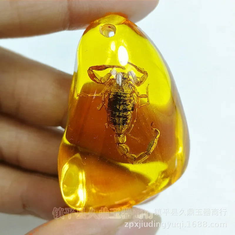 natural beeswax , artificial insect specimen, water drop-shaped amber pendant accessory