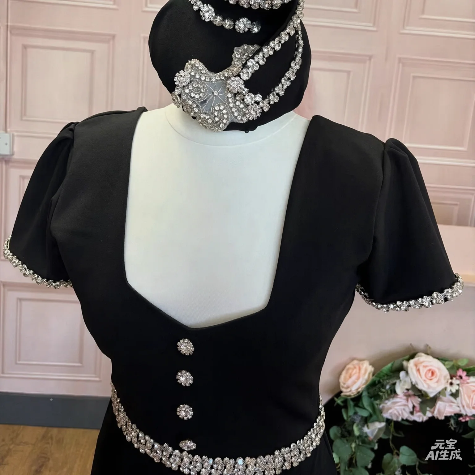Customized Women's Wedding Guest Dresses Mini Crystal Luxury Cocktail Gowns Short Sleeves Black V Neck Sheath Formal Party Dress