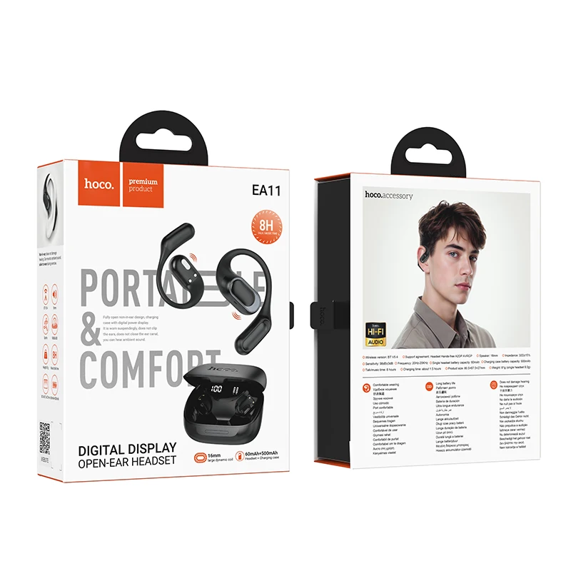 HOCO Open-Ear Wireless Bluetooth 5.4 Earphones with Digital Display Charging Box 8H HiFi Audio Music Sports OWS Ear Hook Earbuds