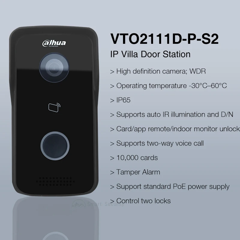 Dahua Video Intercom Doorbell Outdoor PoE Camera HD Night Vision Full Digital Camera Supports APP & IC Card Unlock VTO2111D-P-S2