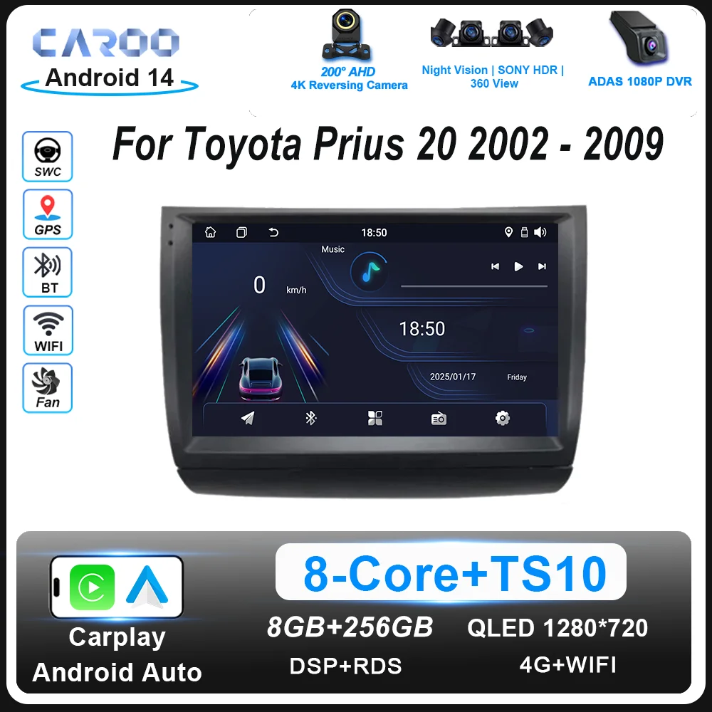 

Android 14 Carplay Auto Car Radio Multimedia For Toyota Prius 20 2002 -2009 Auto Radio Stereo Bluetooth GPS Navigation 2Din 4G