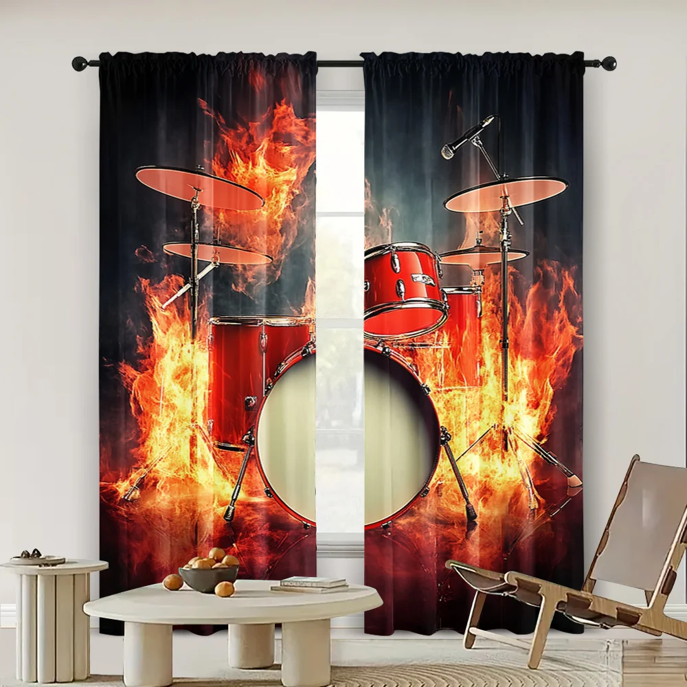 2pc,  Drapes Musical instrument band concert Fabric,Without Electricity Wall Decor Perfect for bedroom and living room