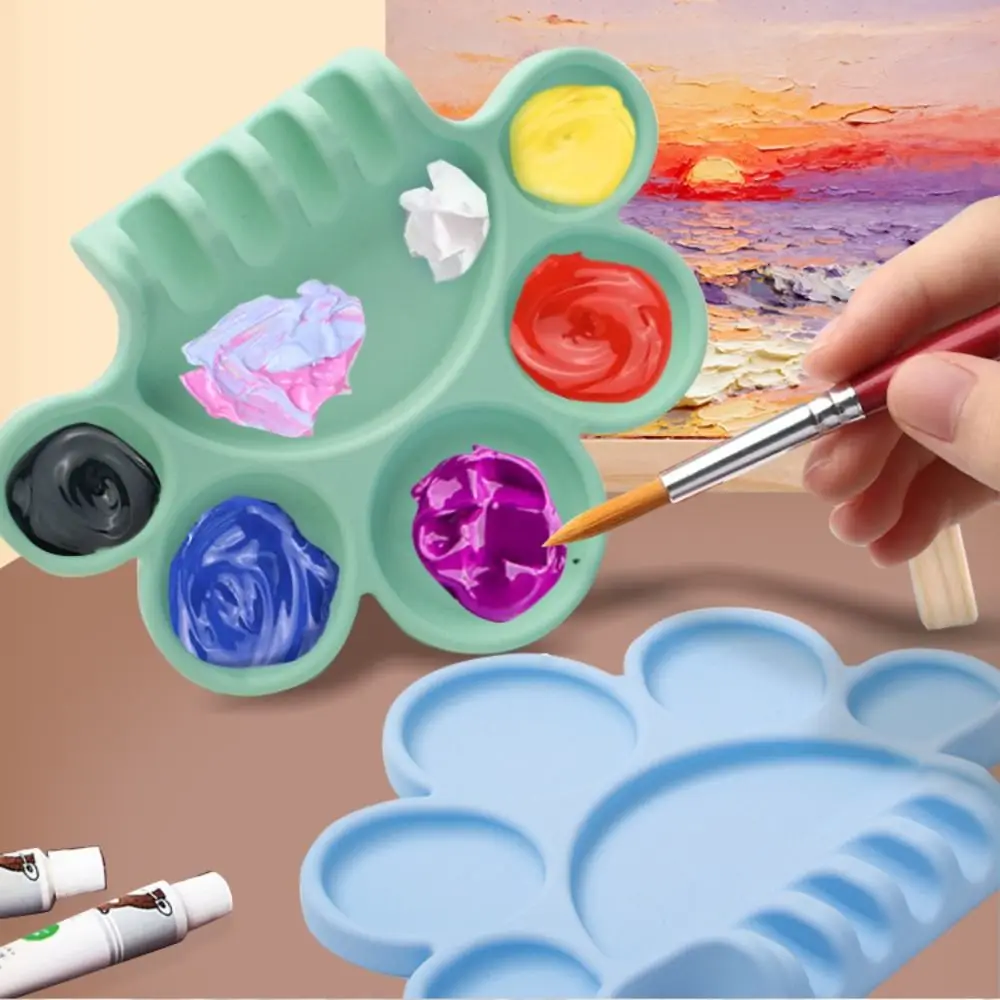 لوحة طلاء من السيليكون سهلة الغسل، صينية توزيع الصباغ بتصميم مقصورة مع حامل قلم، صينية لوحة، لوازم الرسم