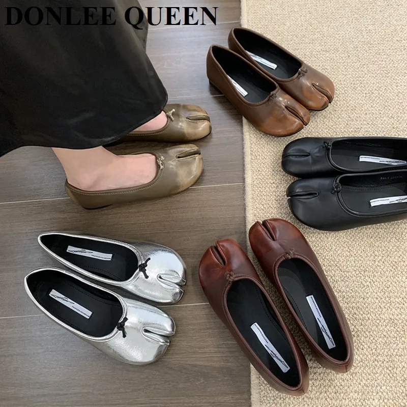 2024 Spring Tabi Ninja Moccasin Round Split Toe Retro Ballet Women Flats Shoes Slip On Casual Loafer Female Soft Mary Jane Mujer