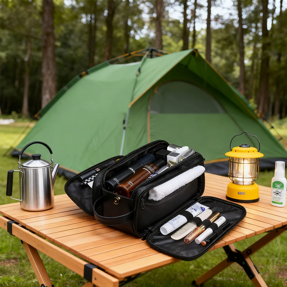 Toiletry Bag for Men, PU Leather Travel Toiletry Bag Hanging Travel Shaving Bag,Waterproof Dopp Kit, Business Trips Swim Camping