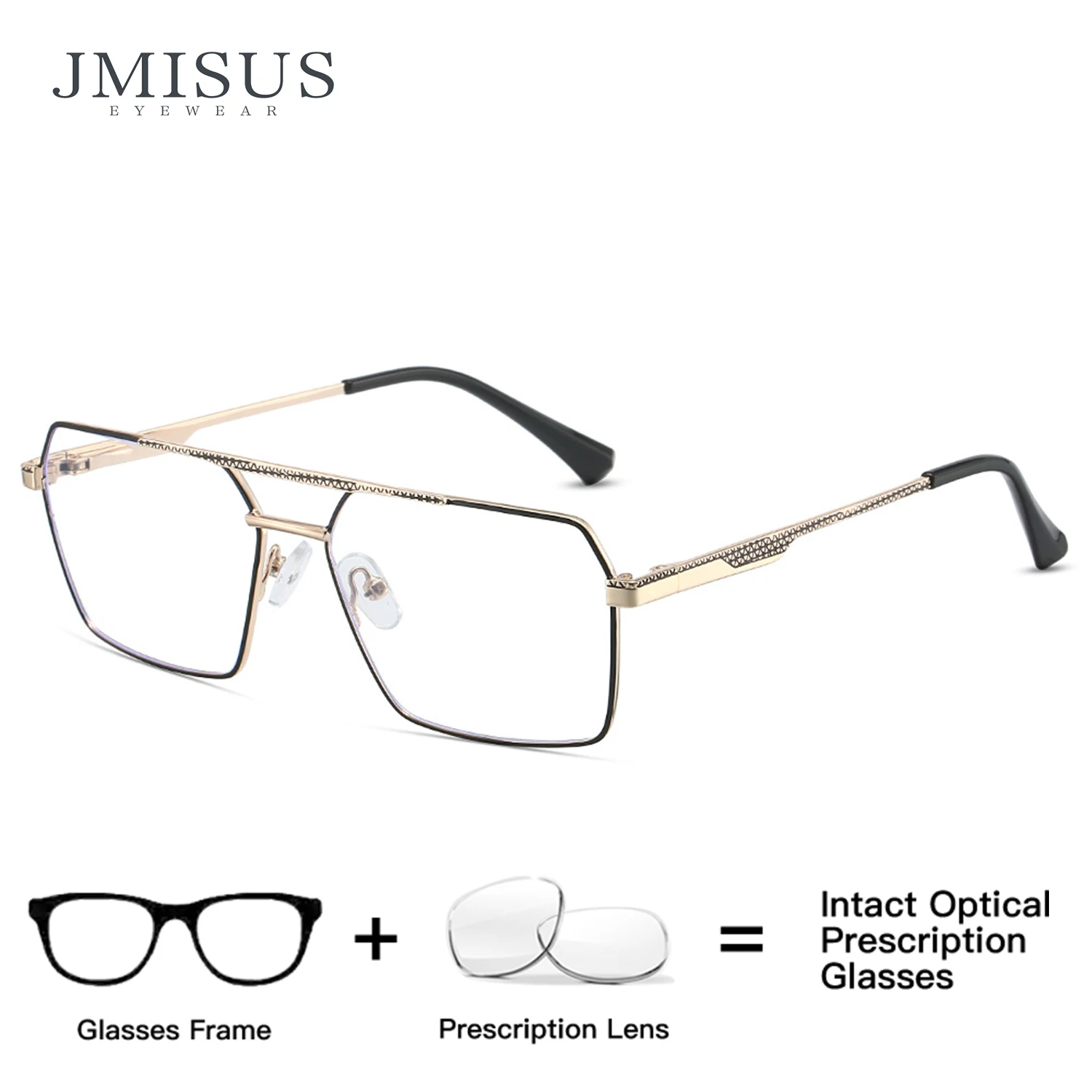 JMISUS 2025 Moda Aviador Óculos de prescrição para metal fotocromático piloto quadrado óculos ópticos homem de alta qualidade