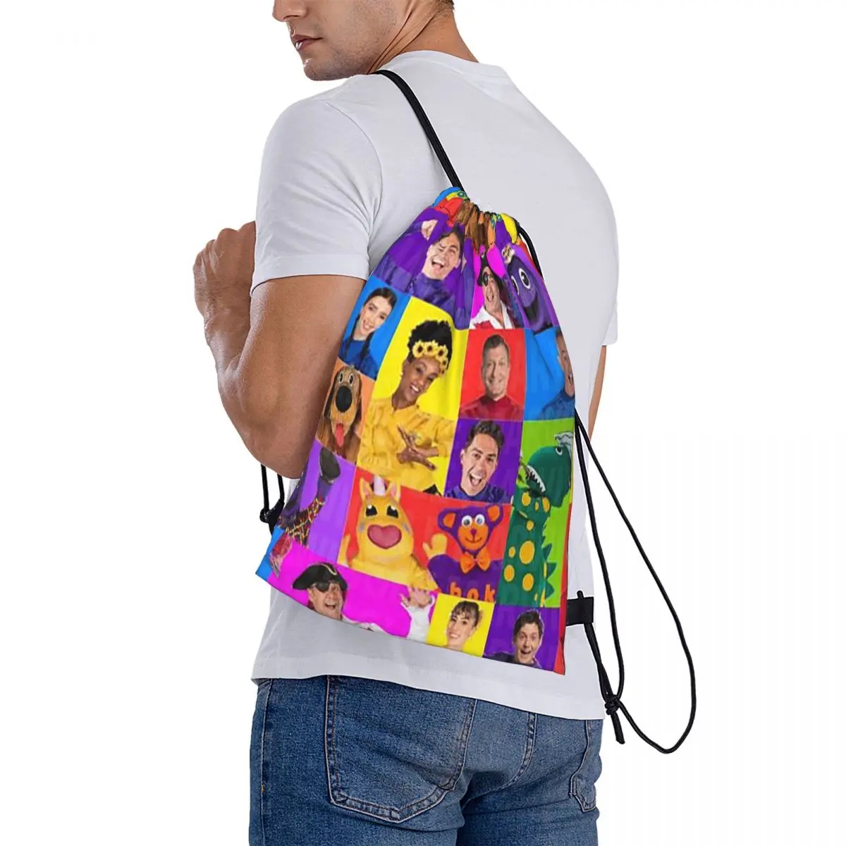 

The Wiggles Tv Show Music Band Backpacks Casual Drawstring Bundle Pocket Sports Bag Book Bags for Travel School