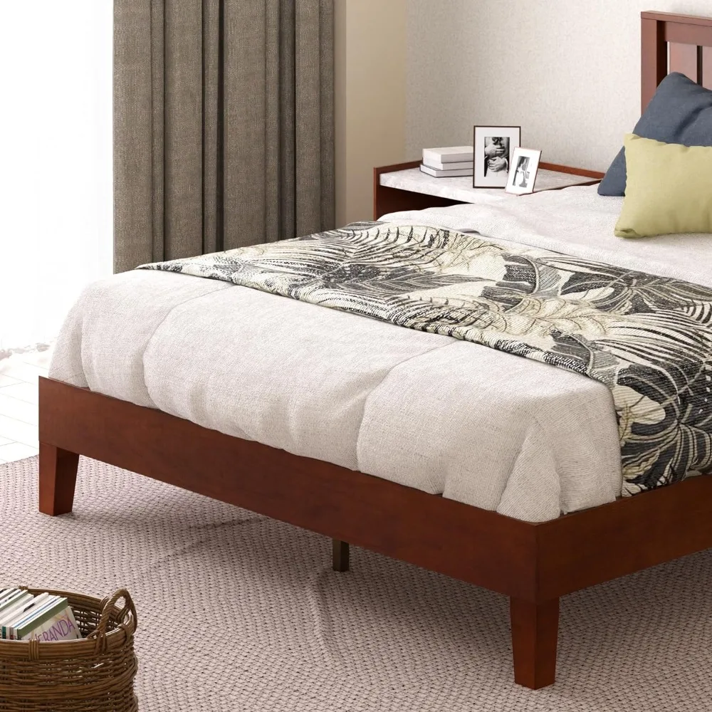 Vivek Deluxe Wood Platform Bed Frame with Headboard / Wooden Slat Support / No Box Spring Needed / Easy Assembly, Queen