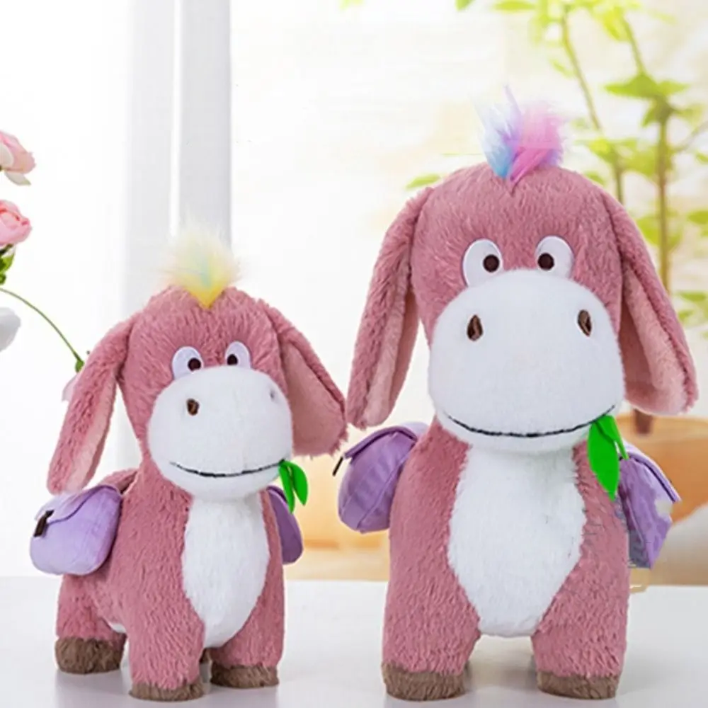 Kawaii 30cm Backpack Donkey Plush Toys Cartoon Cute Animal Stuffed Doll Toy Gift Short Plush Donkey Plush Ornament Christmas