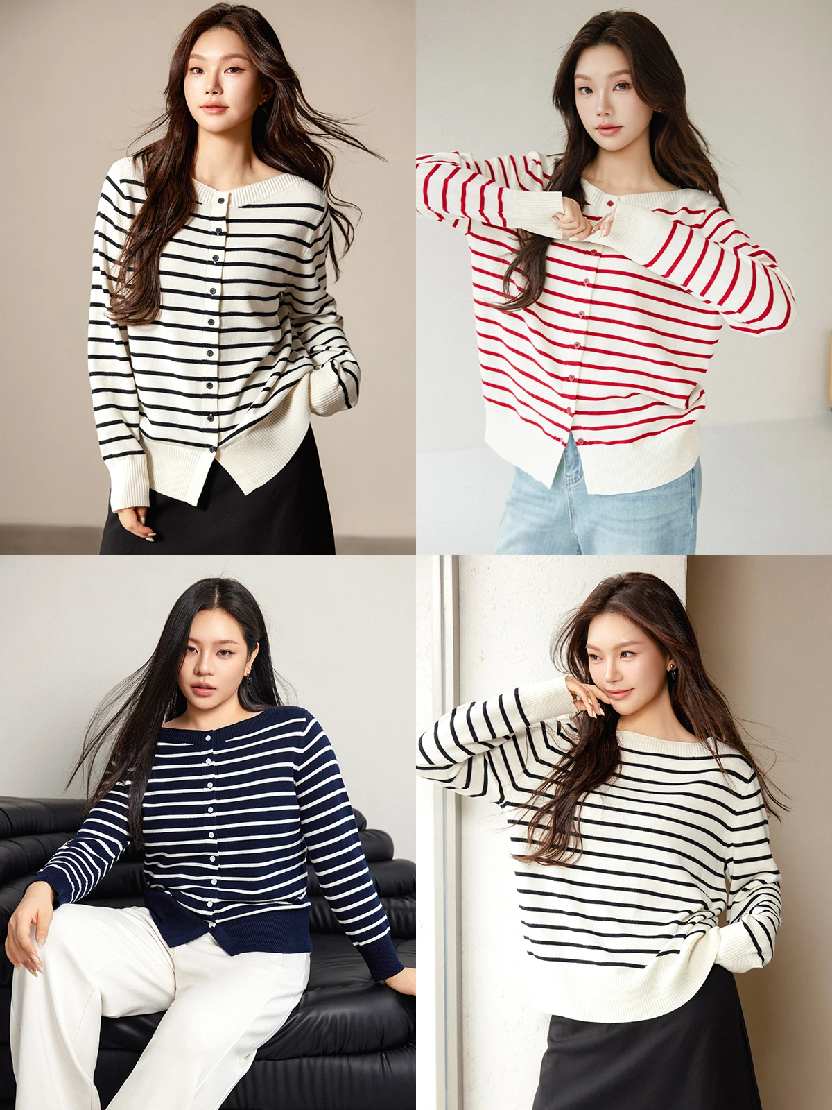 

Plusmall Wool Blend Knitted Two-Sided Wear Stripe One-oulder Sweater Casual Sle Spring Season Ladies Long Sve Regular Fit
