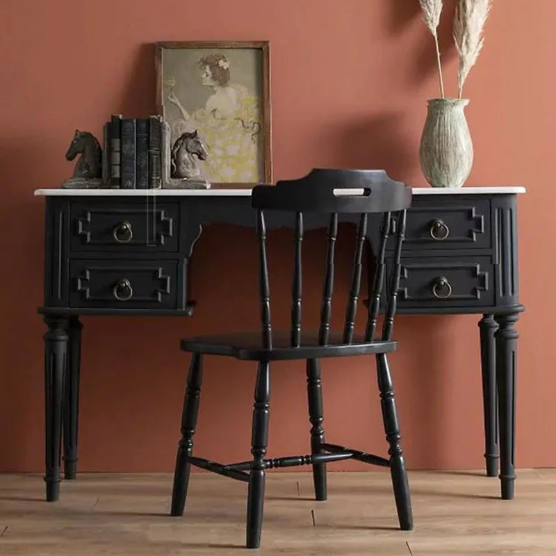 French retro solid wood desk computer desk green writing table simple modern home black desk customization