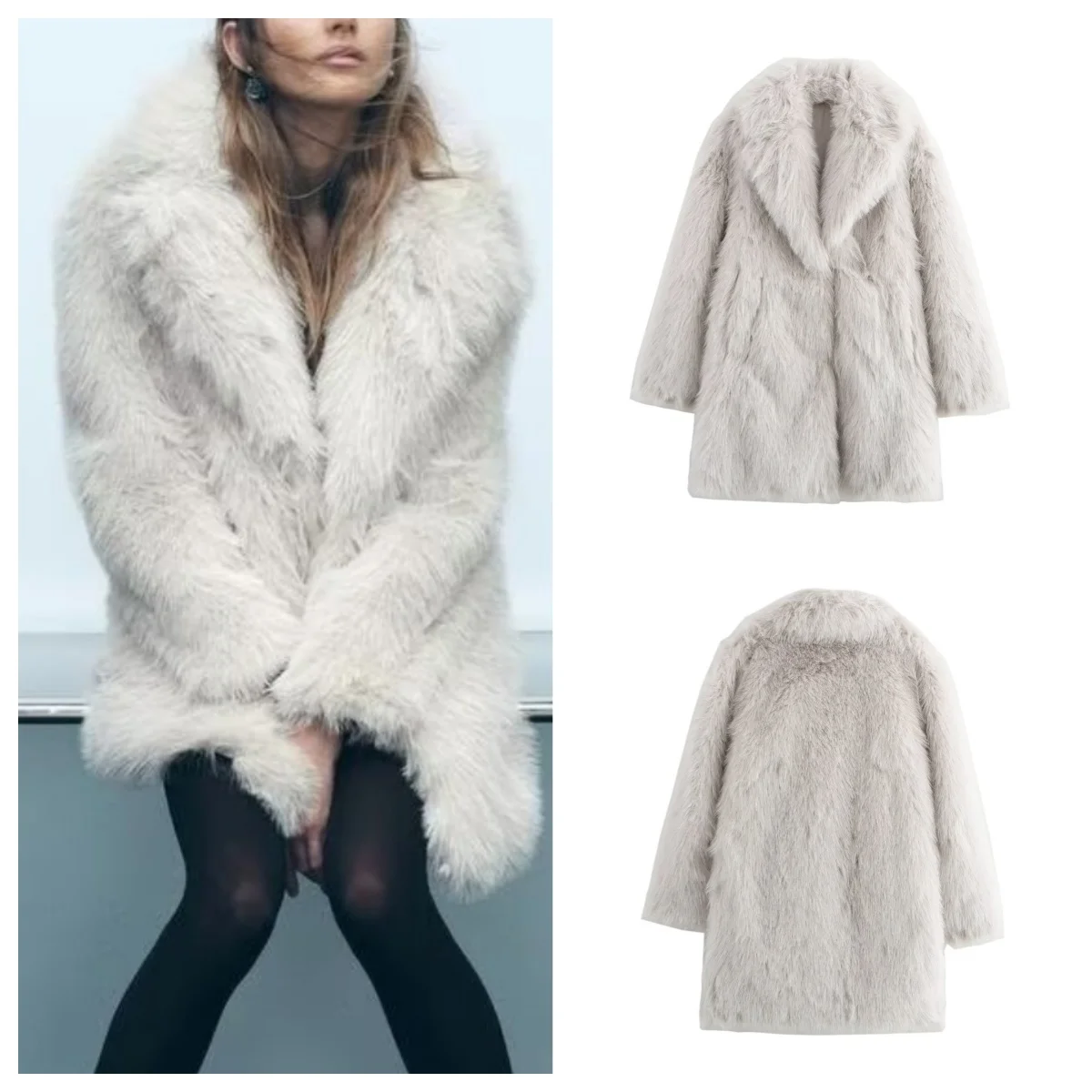 New European and American style fashionable and versatile temperament commuting medium and long imitation fur coat