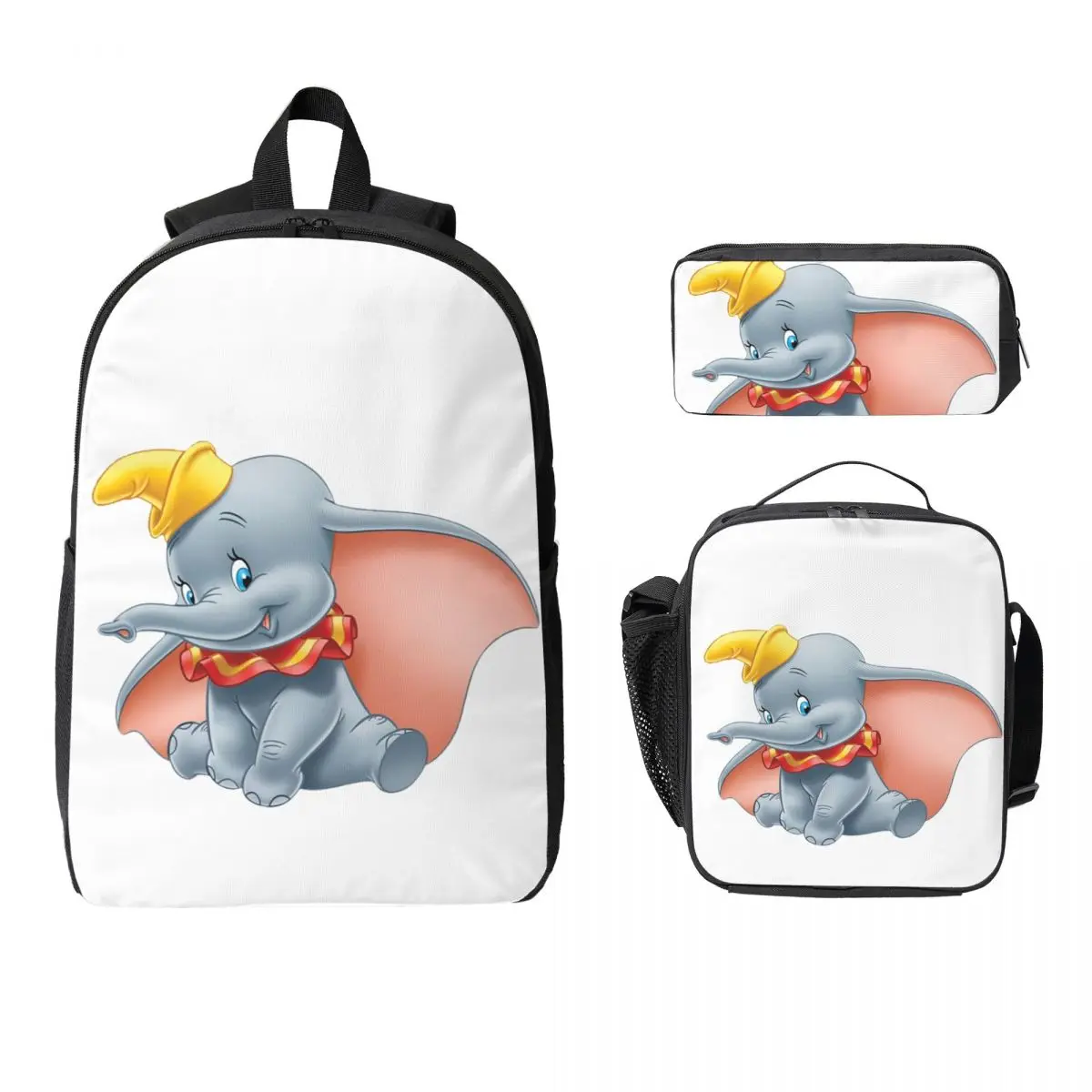 

Рюкзак Dumbo, студенческая сумка для книг для мальчиков и девочек, школьная сумка, компьютерные сумки на плечо, 3 шт., изолированная сумка для обеда, пенал