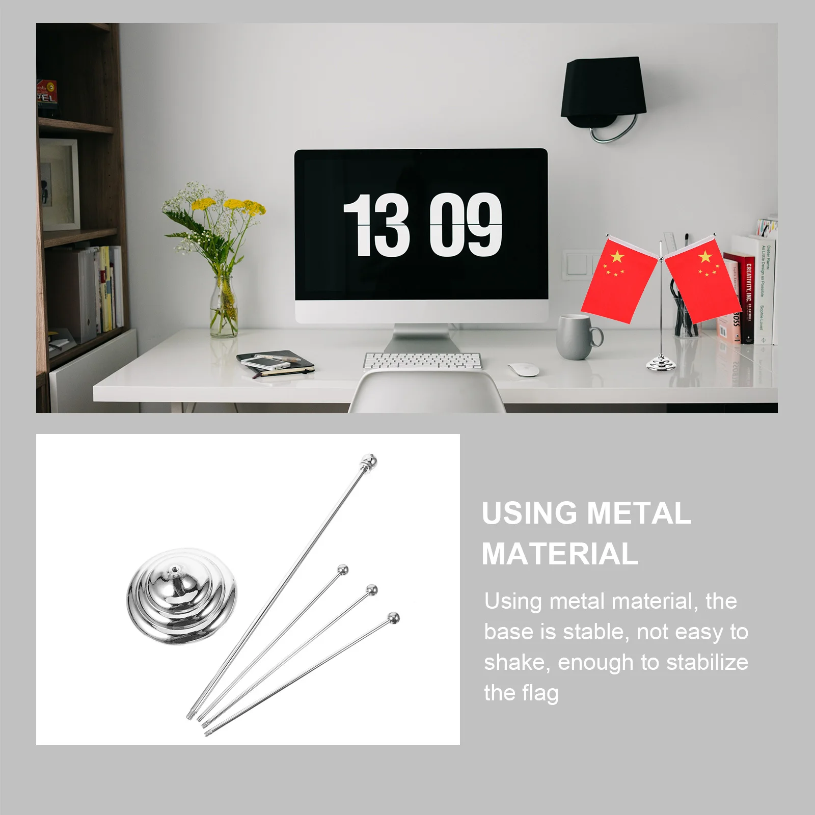 

Desk Flag Stand Metal Flag Pole Stable Base for Conference Room Small Flags Display Home Office Decor Nail-Free Flagpole