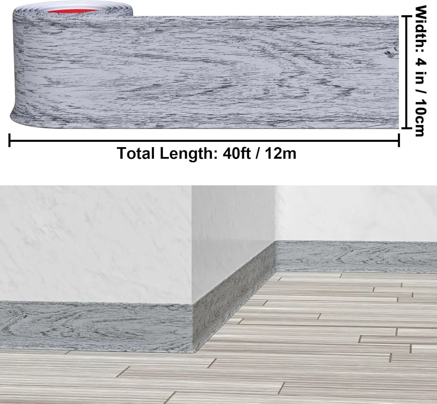 Гибкая настенная плинтусная накладка, 4-дюймовая самоклеящаяся виниловая напольная основа, литье с резиновым основанием для снятия и приклеивания (сорое дерево)