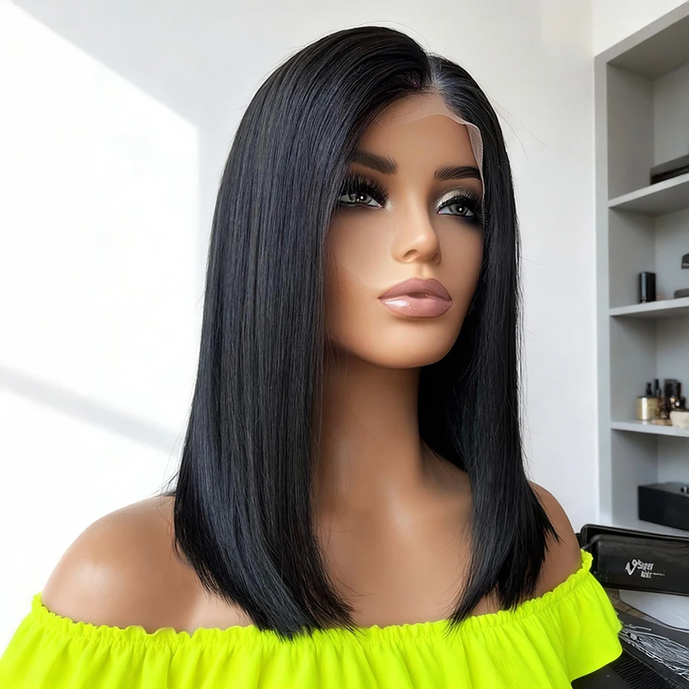 

250% Density Natural Black Pre Cut Glueless Short Bob Human Hair Wig 13x4 13x6 HD Transparent Lace Wig Silky Straight Human Hair Wigs For Women