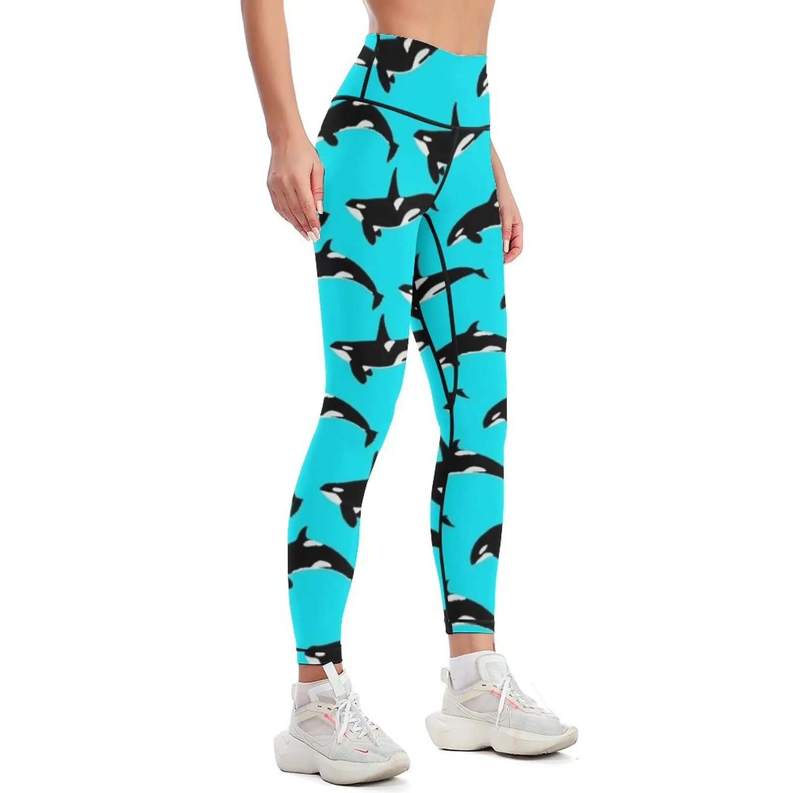 Orca Pattern: Cyan Leggings Women's sportswear sport legging Womens Leggings