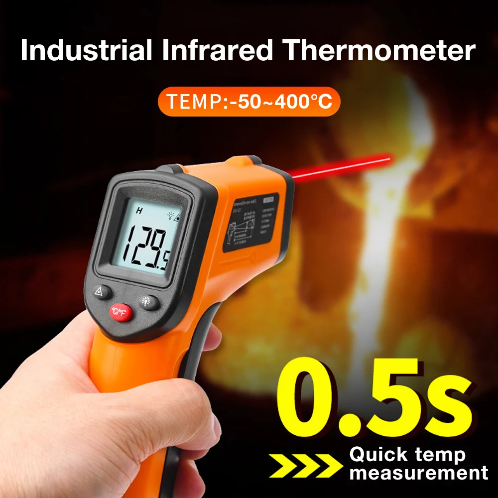 Digital Infrared Thermometer -50-400°C Non-contact Pyrometer Laser Temperature Meter IR Termometro LCD Backlight Display