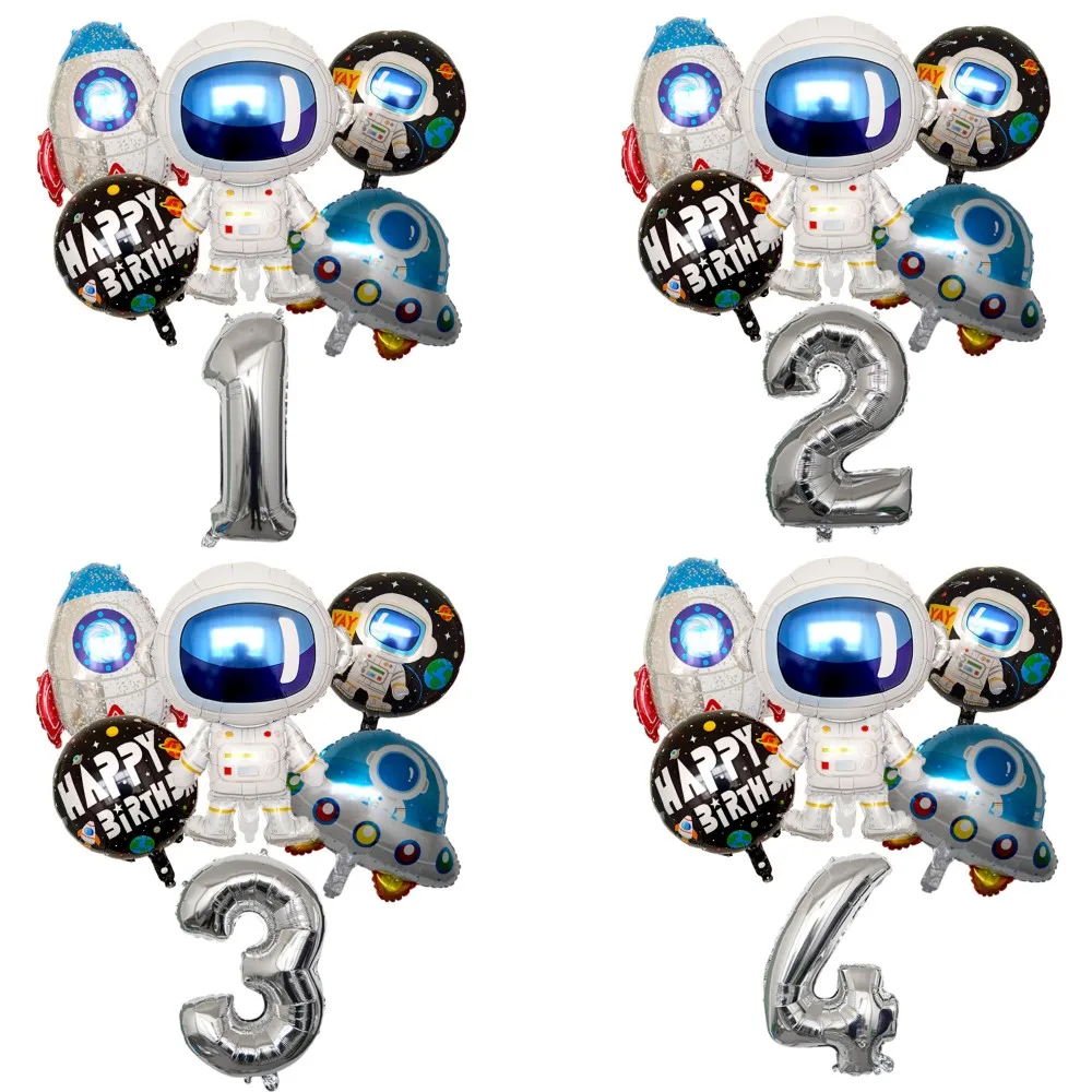 Spazio esterno astronauta Rocket Galaxy tema palloncini Baby Boy decorazioni per feste di compleanno numero 1 2 3 4 5 6 7 8 9 anni