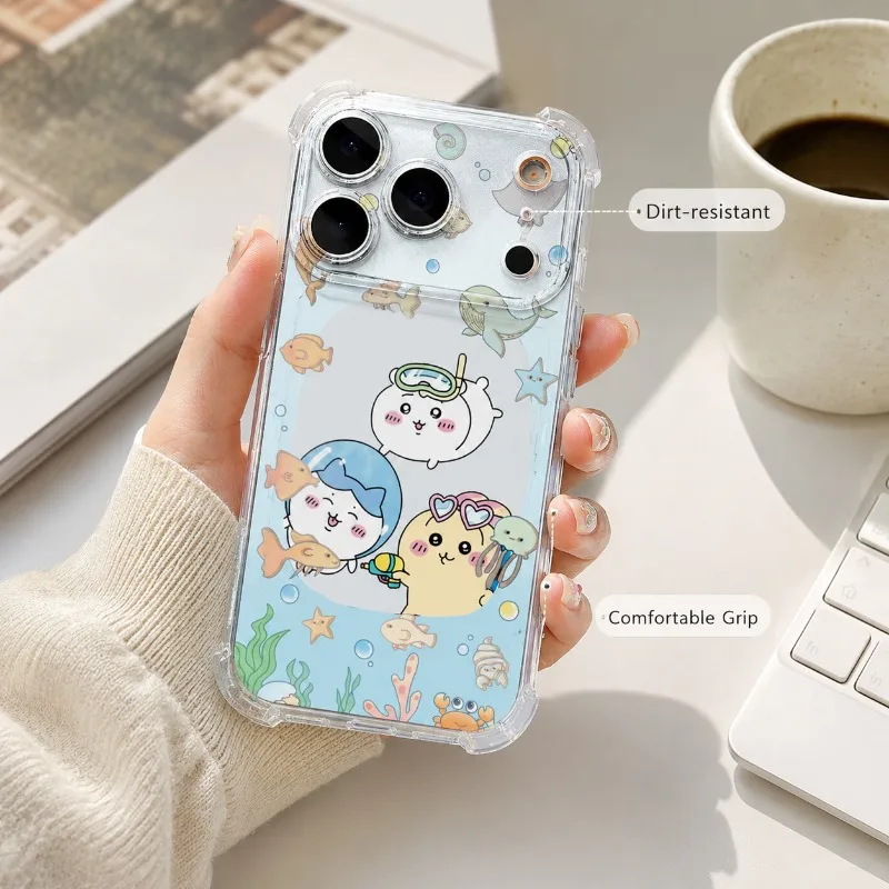 Cute Chiikawa Phone Case For iPhone 17 Pro 17 16 Soft TPU Anti-fall Anti-slip Dirt-resistant Four-corner Airbag Protective Cover