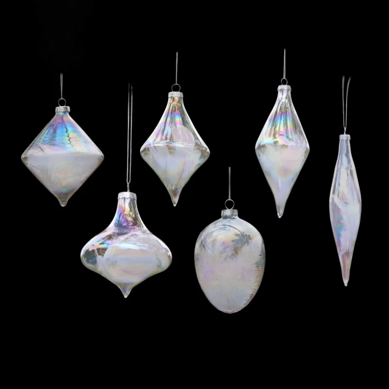 

8 шт./упак. различной формы жемчужный блеск стеклянный кулон Рождественская елка подвесной орнамент внутреннее перо стеклянный кулон Декор для вечеринки