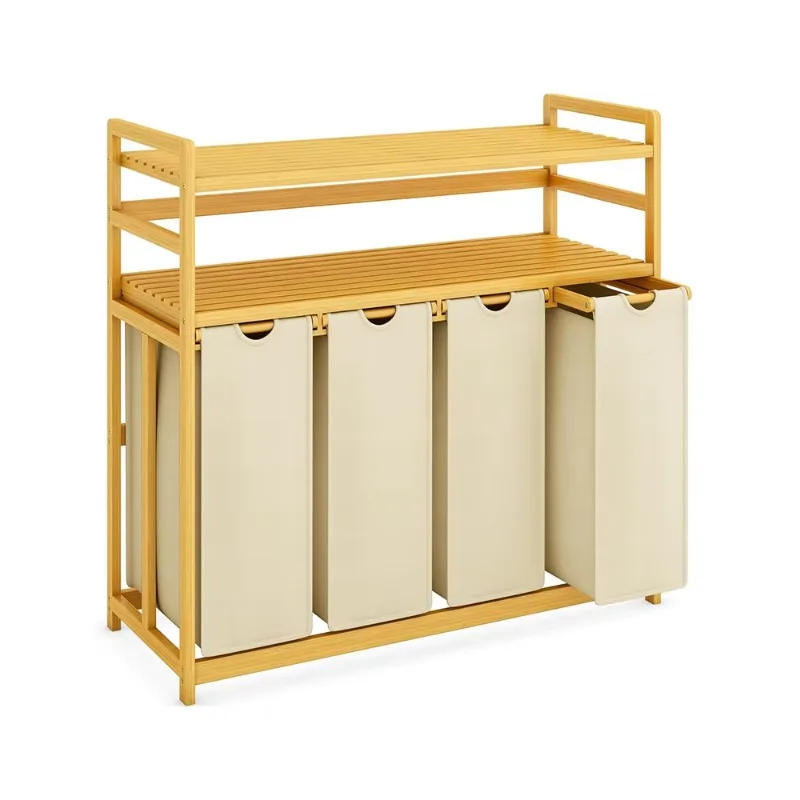 

200 liter bamboo frame laundry basket with 4 stretchable removable bags and shelves utility laundry basket