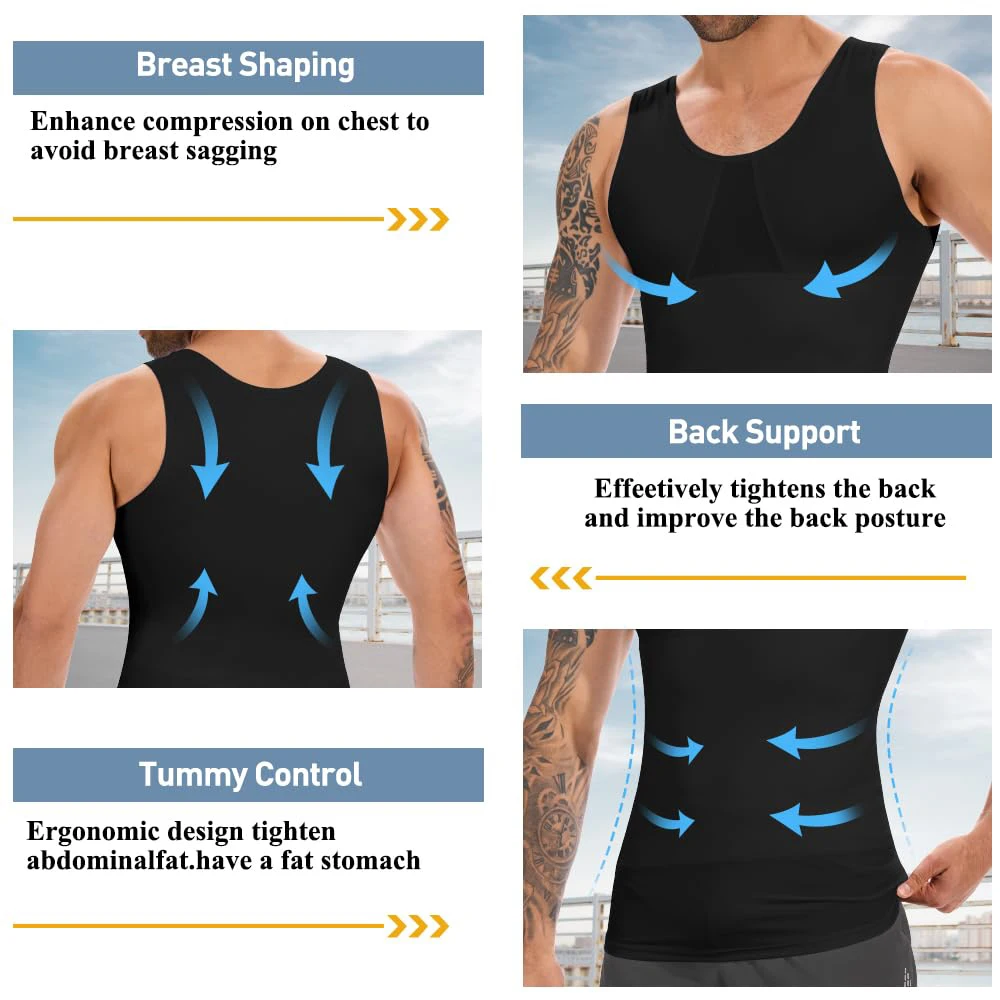 Men Compression Vest Body Shaper Breathable Tummy Control Shapewear Double Layer Abdomen Pressure Slimming Undershirt