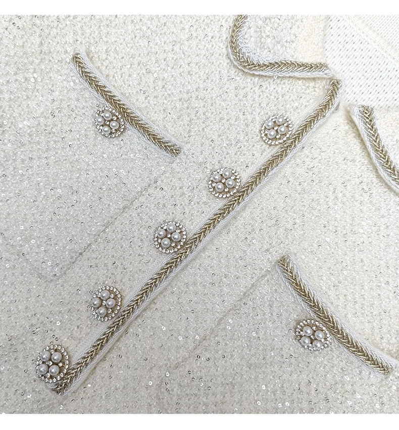 فساتين قصيرة محبوكة كريستالية فاخرة للنساء لربيع وخريف 2025 بأكمام طويلة وجيوب مطوي فساتين الحفلات المسائية