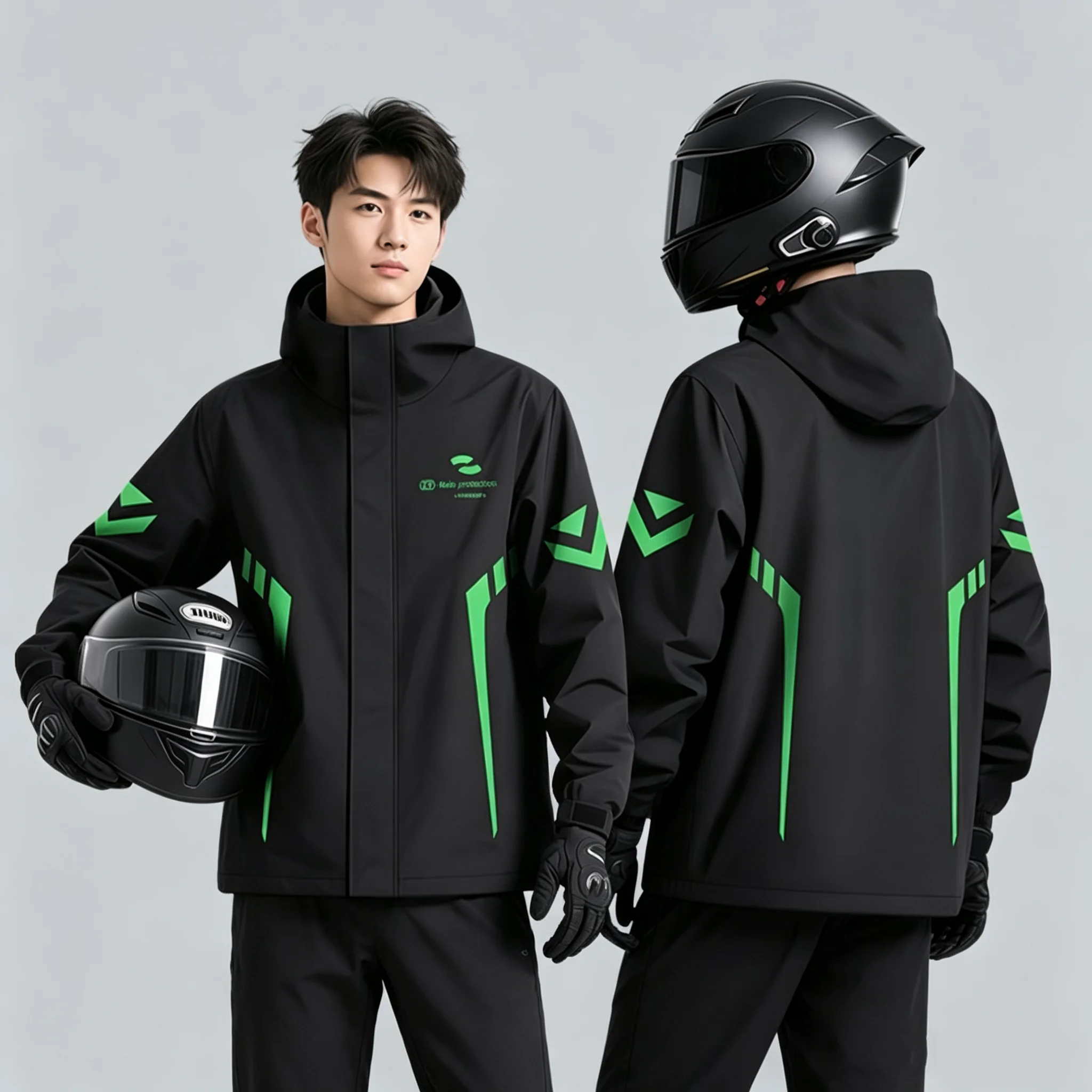 Men's Motorcycle Riding Rain Jacket Reflective Strip Hooded Rain Coat Windproof Waterproof Rainproof Biker Rainwear Commuting