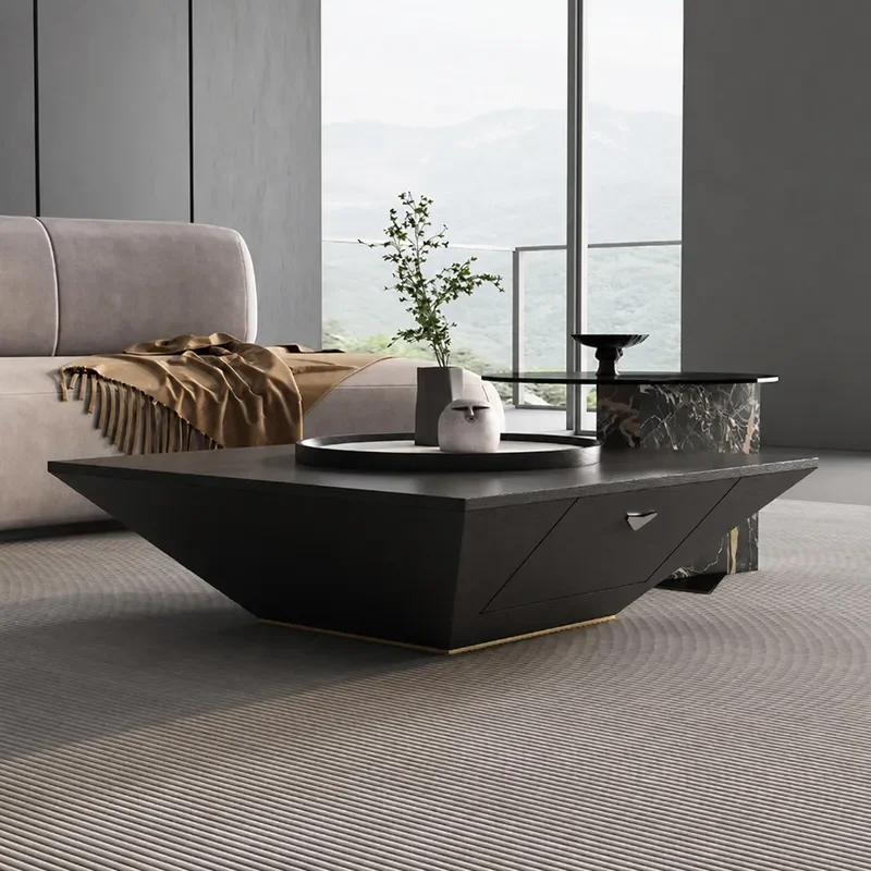 Italian Minimalist Inverted Triangle Square Coffee Table for Small Apartment Living Room Modern Marble Edge Home Furniture