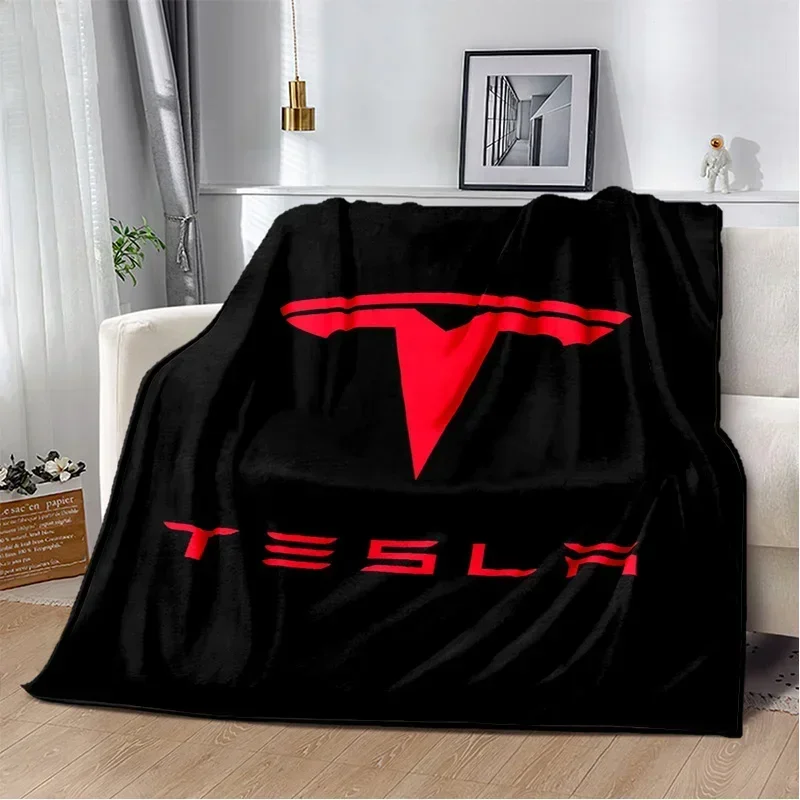 Tesla logo printed blanket Flange Warm Soft and comfortable throw bed linings birthday gift Picnic Camping Lunch Break a23